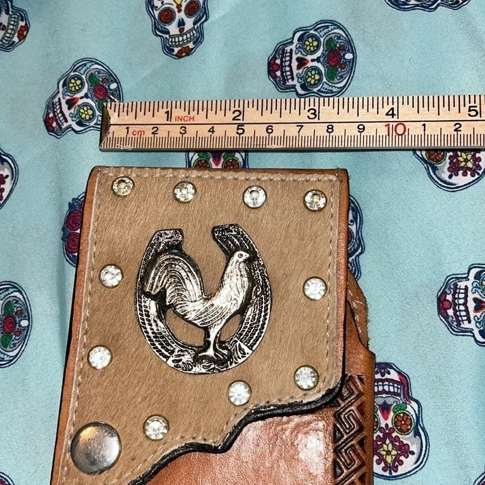 Handmade Cowboy Belt Loop Bag Carved Leather Rooster Wild West